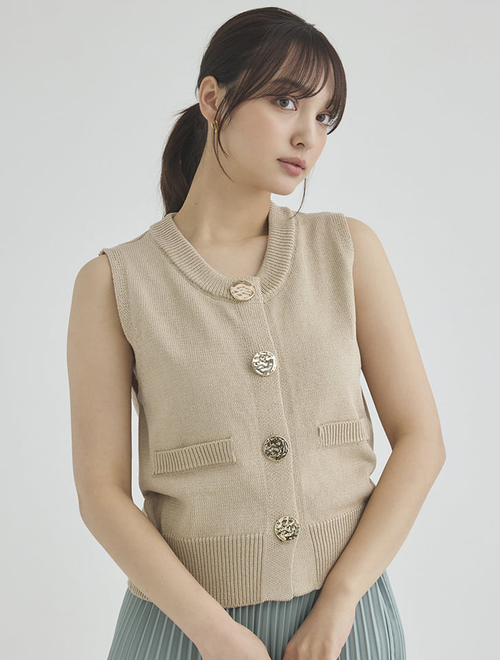【cestmignon_mauセレクト】リネンタッチボタンデザインニットベスト