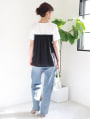 異素材シャーリングドッキングTシャツ